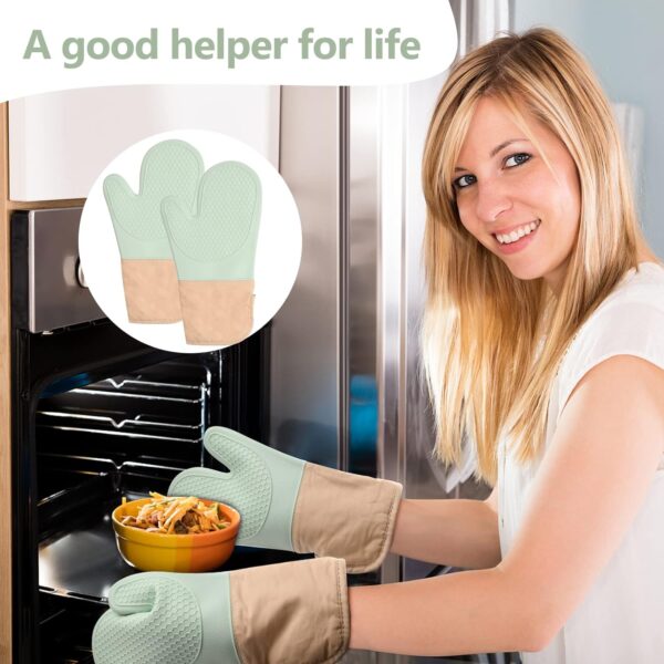 Set of Silicone Oven Gloves Heat Resistant, Pot Holder, Pot Mat, Silicone Oven Mitts Potholder Green Oven Glove Set for Home Kitchen Cooking, Baking, Grilling - Image 6
