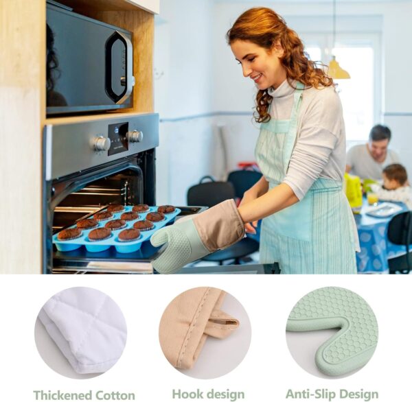 Set of Silicone Oven Gloves Heat Resistant, Pot Holder, Pot Mat, Silicone Oven Mitts Potholder Green Oven Glove Set for Home Kitchen Cooking, Baking, Grilling - Image 5