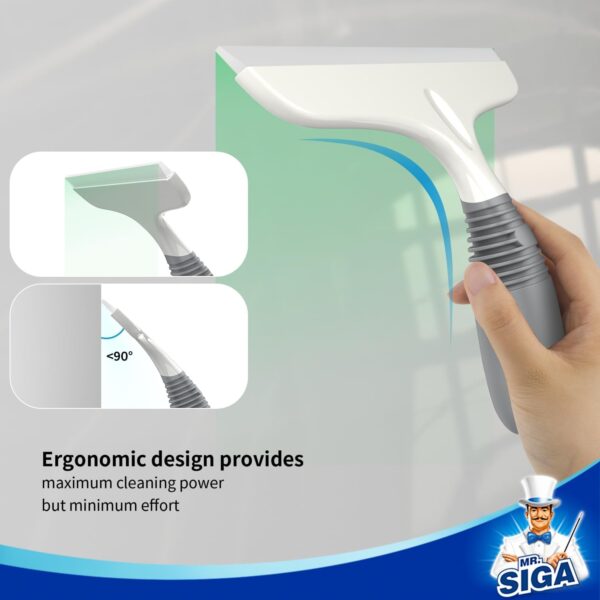 MR.SIGA Multi-Purpose Squeegee for Window, Glass, Shower Door, Car, Heavy Duty Window Scrubber, Suction Hook Included, 10 inch, White & Gray - Image 4